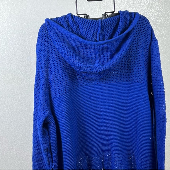DG2 by Diane Gilman Women's Blue Hooded Organic Cotton Crocheted Cardigan Size 1 - Picture 6 of 12